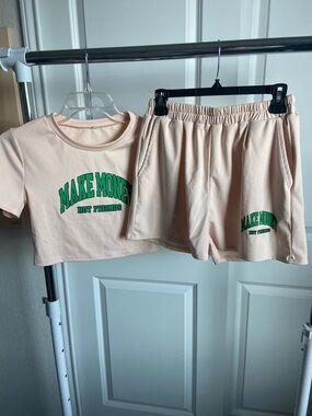 Make Money Not Friends Peach Crop Tee & Shorts Set